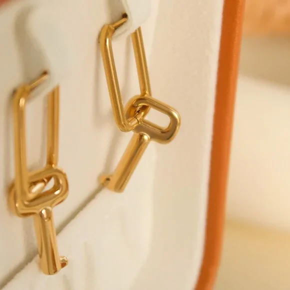 NEW 18K Gold Plated Key Drop Hoop Earrings - Picture 8 of 11